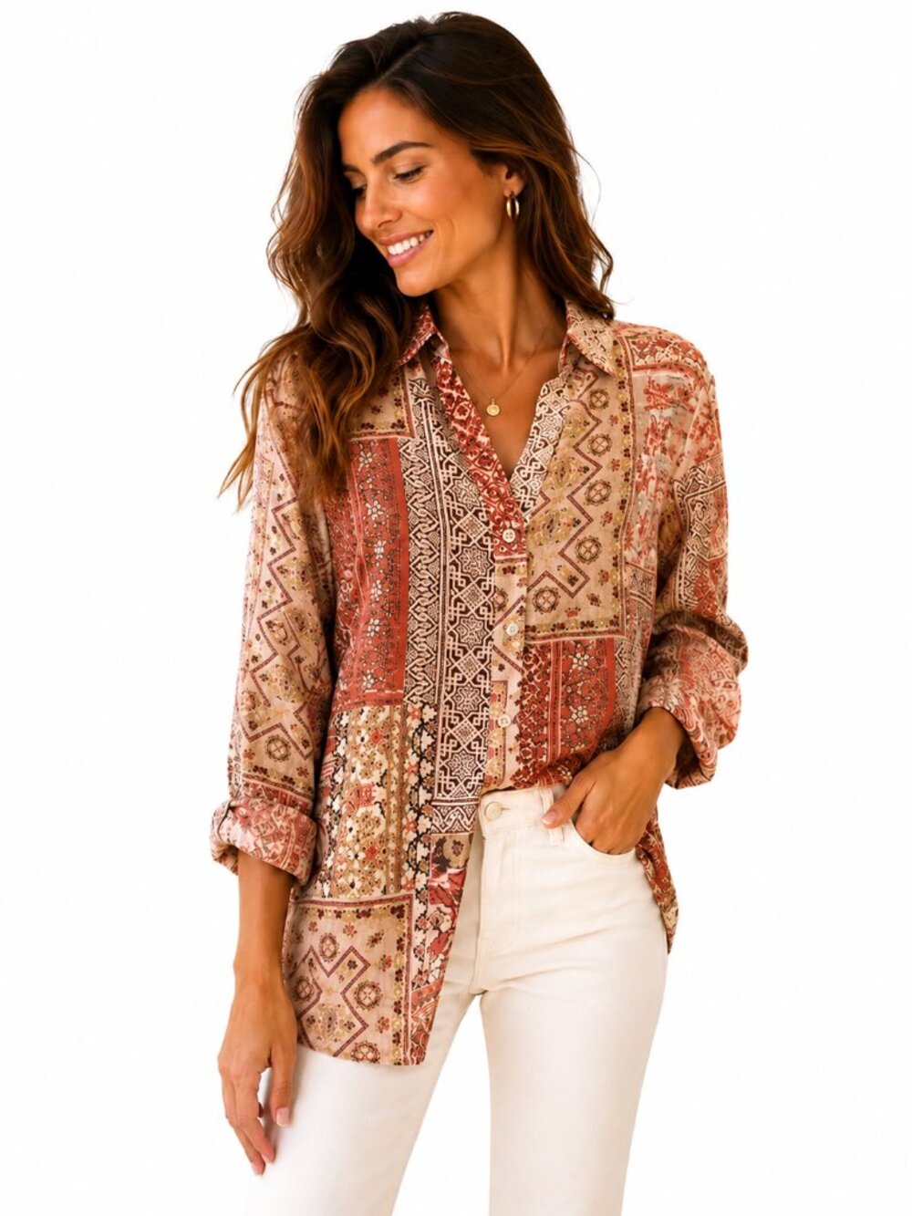 Menglu Paisley Patchwork Blouse M